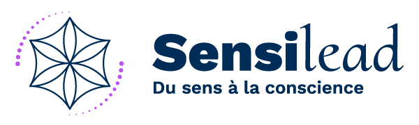 Logo Sensilead avec fleur de vie bleue et mauve